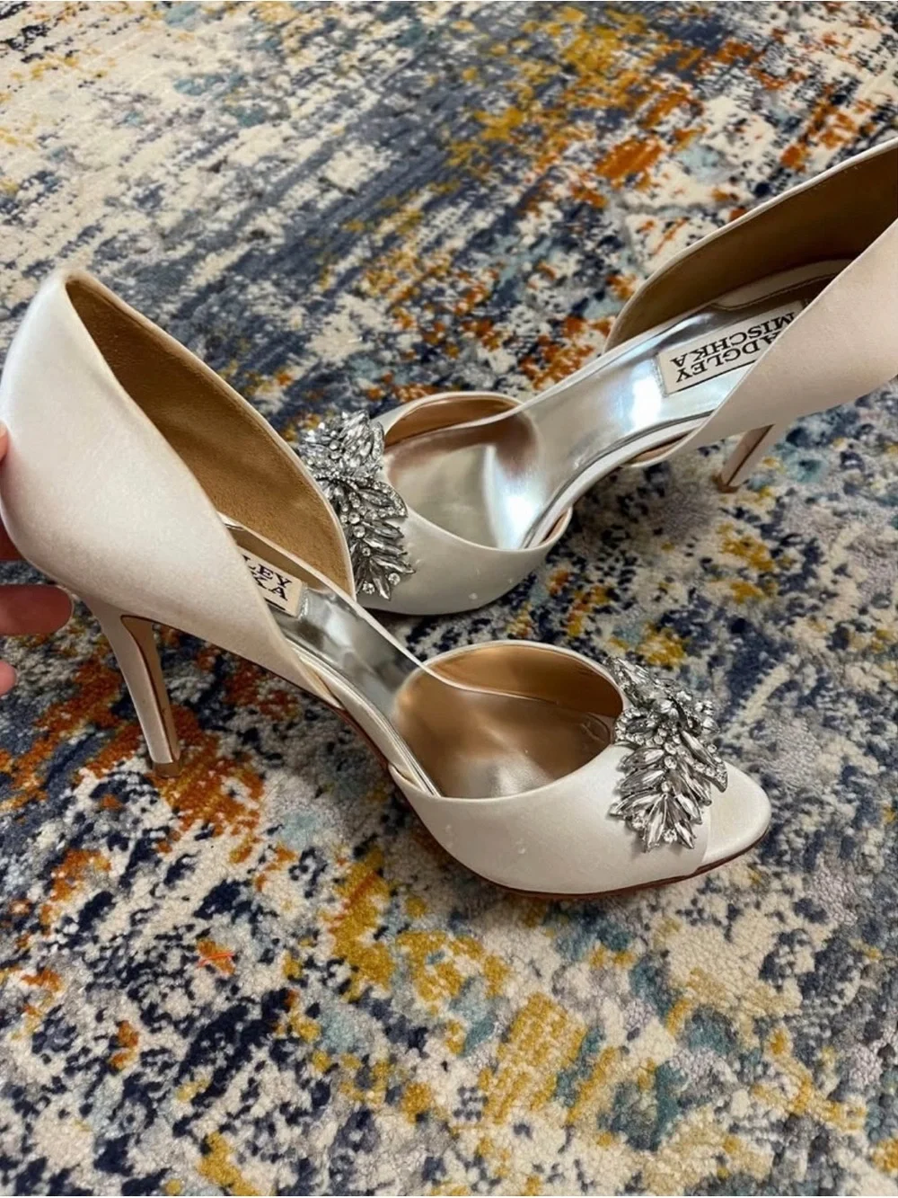 Badgley Mischka Pearl Ivory Crystal-Embellished Open-Toe Heels